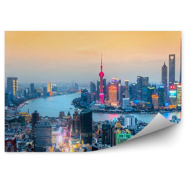 Fototapet China râul shanghai oraș clădiri cer