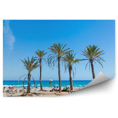 Fototapet perete Pasarela Palmieri Oameni Șezlonguri Umbrele Ocean Cer