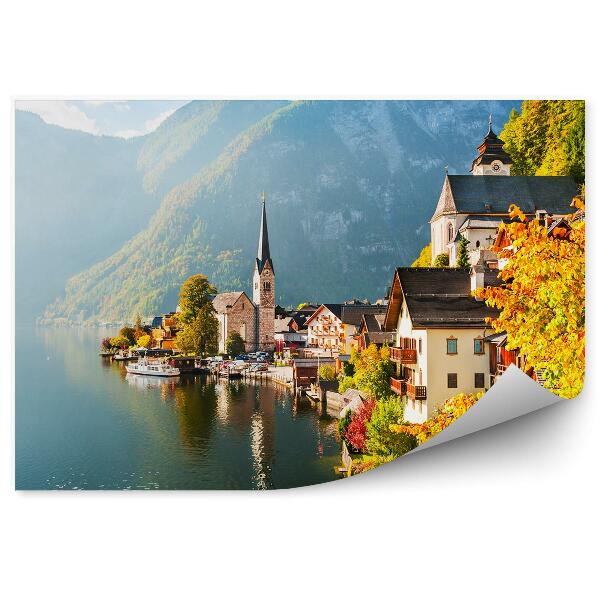 Decor fototapet Satul Hallstatt Alpii Austrieci Copaci Toamna Lac