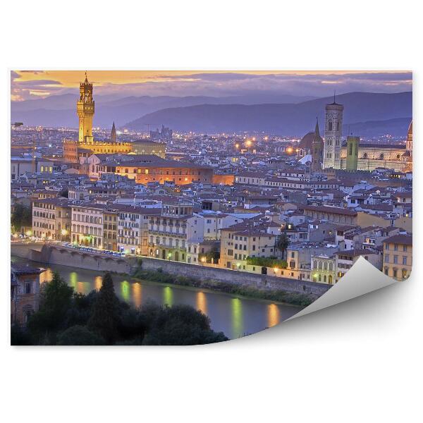 Decor fototapet Clădirile Pătrate Ale Lui Michelangelo Munții Florența Cer Nori Apus De Soare Copacii Pătrați Ai Lui Michelangelo Râul Florența