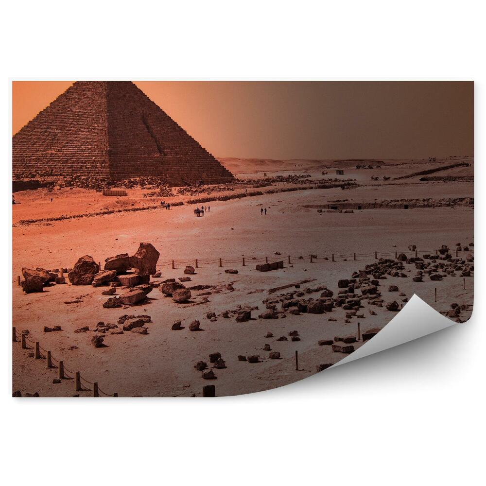 Fototapet vintage Piramida Cairo stânci nisip turişti călători