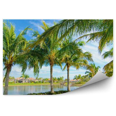 Fototapet pentru perete Palmieri Lacul Case Poduri Plante