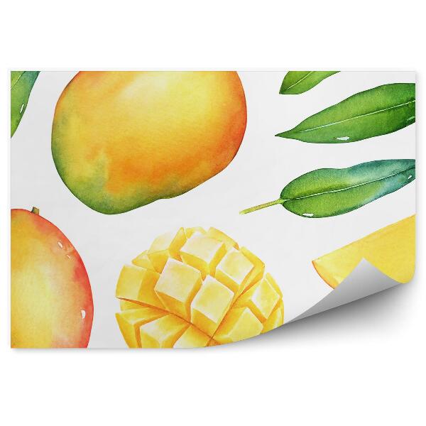 Decor fototapet Fructe de mango felii cuburi bucati frunze