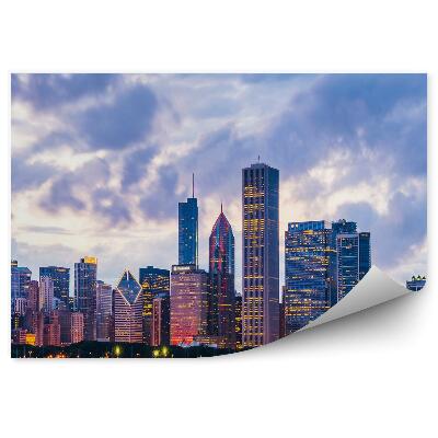 Fototapet vintage Zgârie-Nori Ocean Lumini Copaci Cer Nori