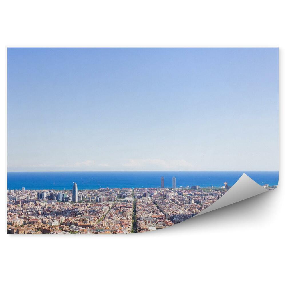 Fototapet pentru perete Vedere Panoramică A Clădirilor Copaci Ocean Cer Barcelona