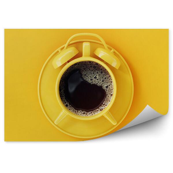 Fototapet vintage Ceas cu alarmă ceas cafea neagră fundal galben