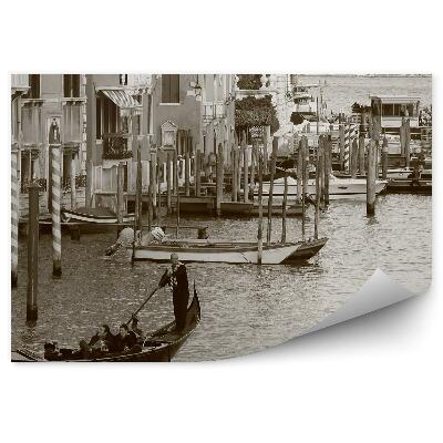 Fototapet vintage Gondole Sepia Ale Clădirilor De Bărci De La Veneția