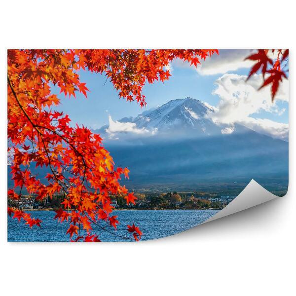 Fototapet perete Toamna Colorată De Arțar De La Muntele Fuji Lasă Ceață De Zăpadă Din Lacul Kawaguchiko
