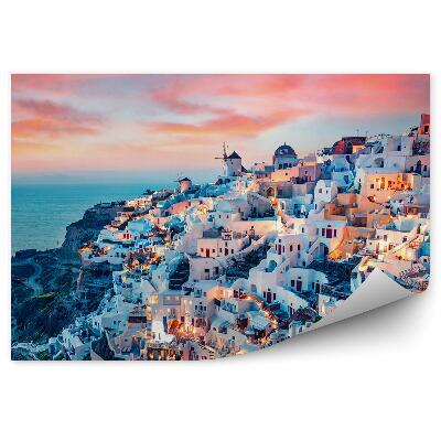 Fototapet pentru perete Vedere Aeriană Santorini Grecia Copaci Apus De Soare