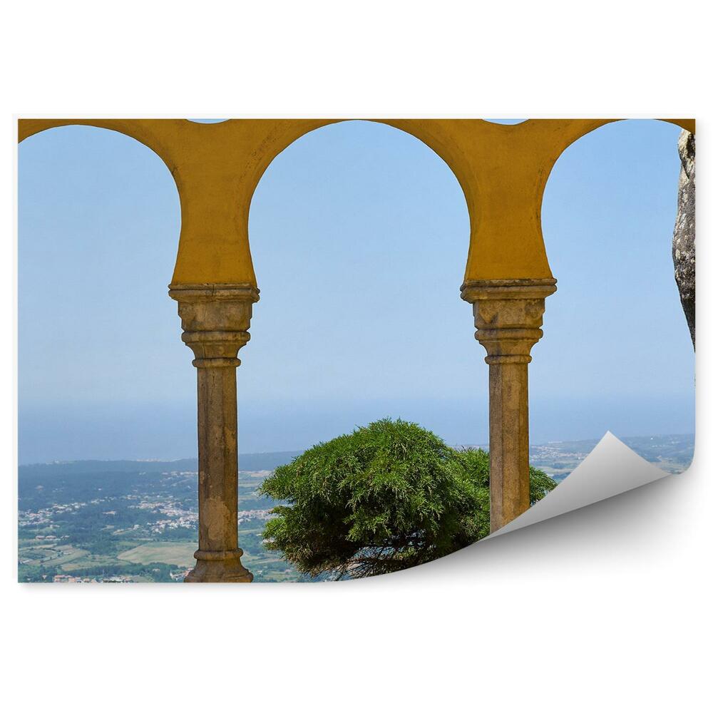 Fototapet perete Arabian Arcade Stil Vedere Copac Deal Clădiri Plante Stânci