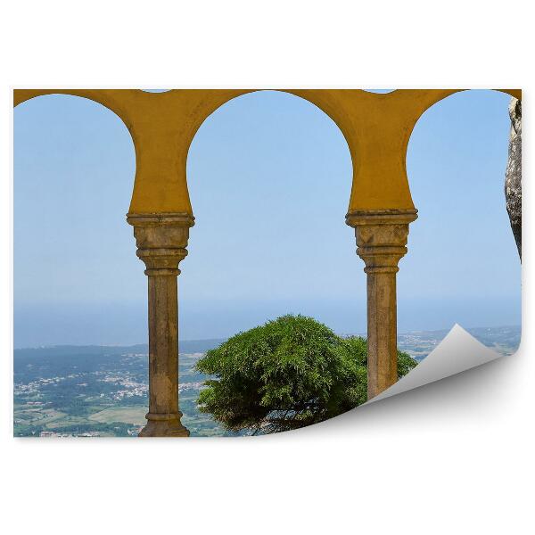 Fototapet perete Arabian Arcade Stil Vedere Copac Deal Clădiri Plante Stânci