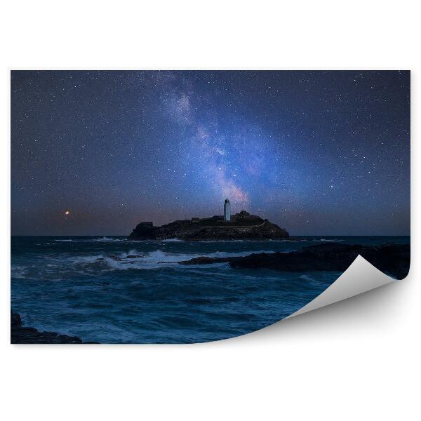 Decor fototapet Calea Lactee Deal Lanternă Ocean Stânci Cer Stele Galaxie Univers