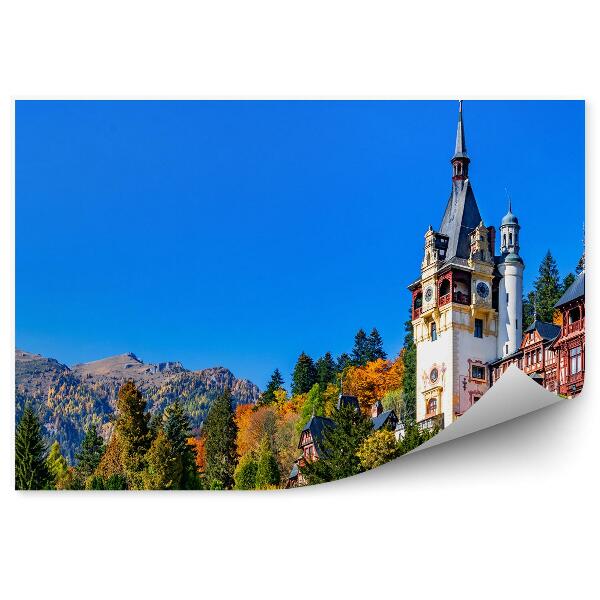 Fototapet vintage peisaj colorat de toamnă copaci copaci castel natura