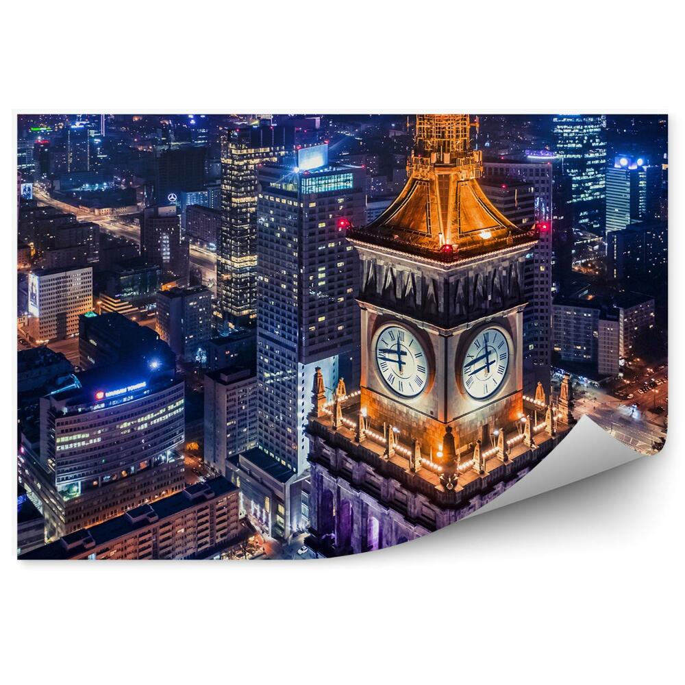 Decor fototapet Palatul Culturii Și Științei Zgârie-Nori Drum Varșovia Noaptea