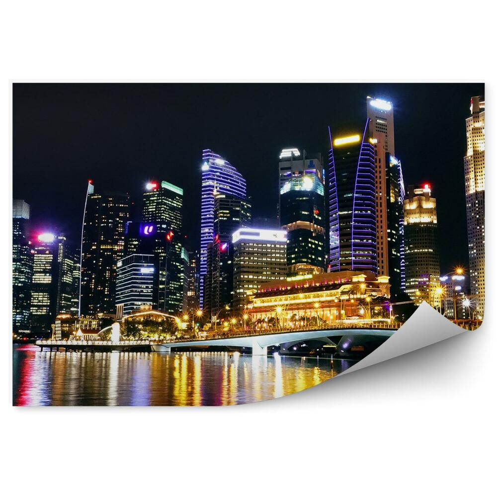 Fototapet vintage Zgârie-Nori Pod Ocean Noapte Singapore