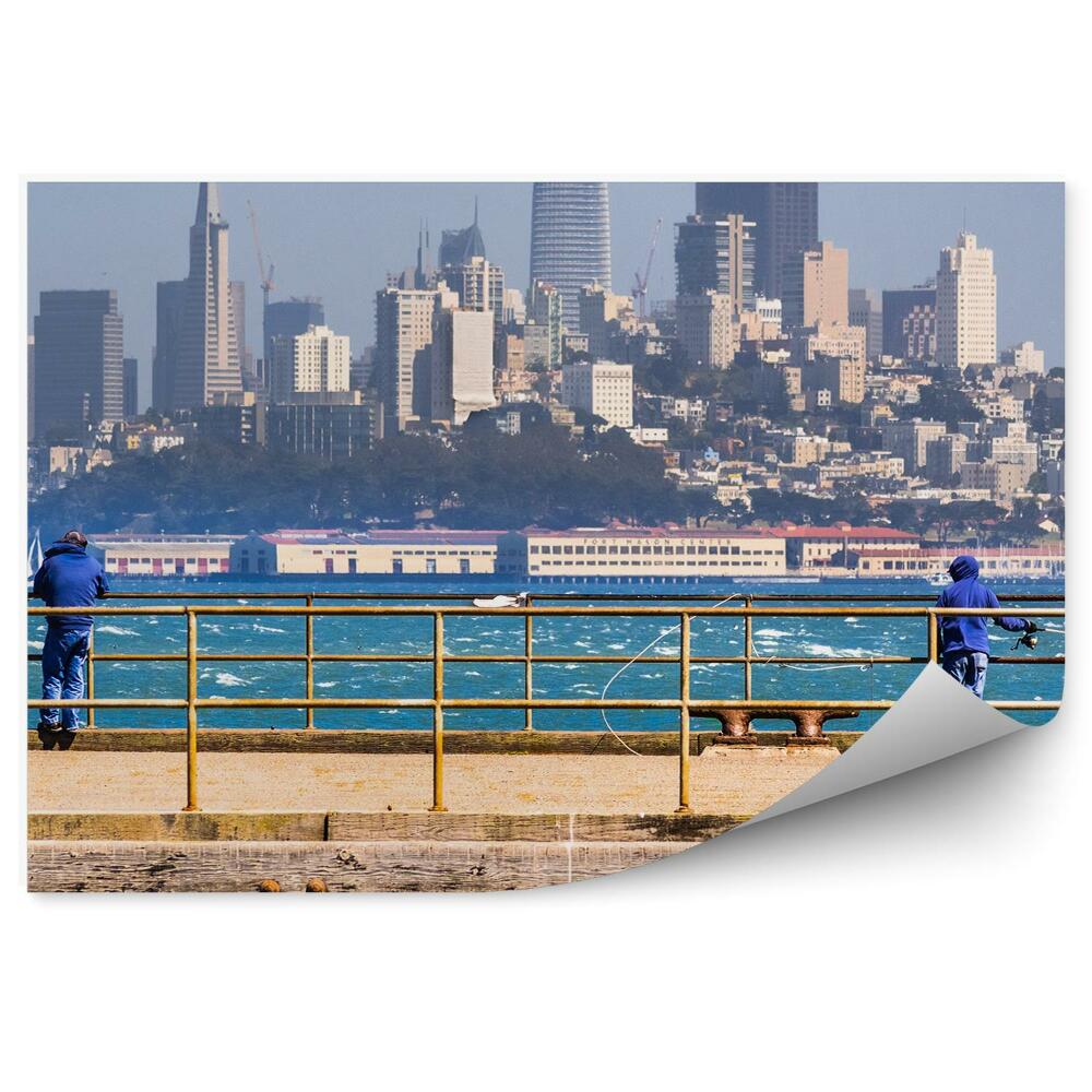 Fototapet vintage Zgârie-Nori Case Copaci Oameni Dig Ocean