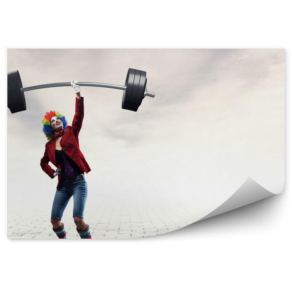 Fototapet vintage Clovnul Femeie Sidewalk Weightlifting