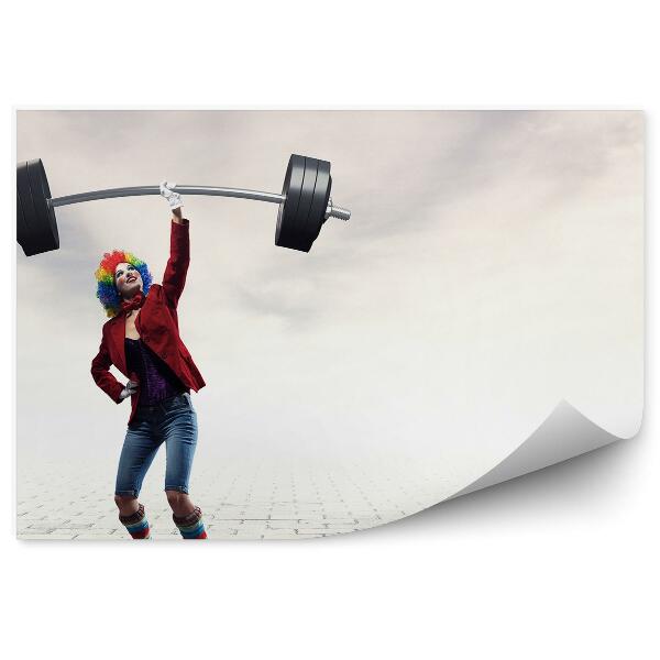 Fototapet vintage Clovnul Femeie Sidewalk Weightlifting
