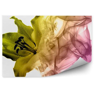 Fototapet vintage Floare galbenă liliac fum colorat fundal alb