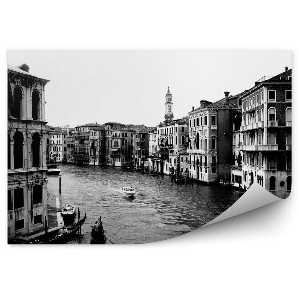 Decor fototapet Cladiri Alb-Negru Venetia Gondole Canal Italia