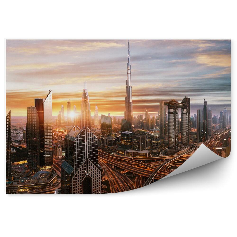 Fototapet Dubai Zgârie-Nori Clădiri Autostradă Apus De Soare Nori