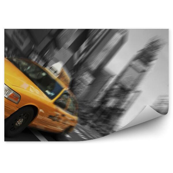 Fototapet perete New York fotografie alb-negru trafic taxi galben