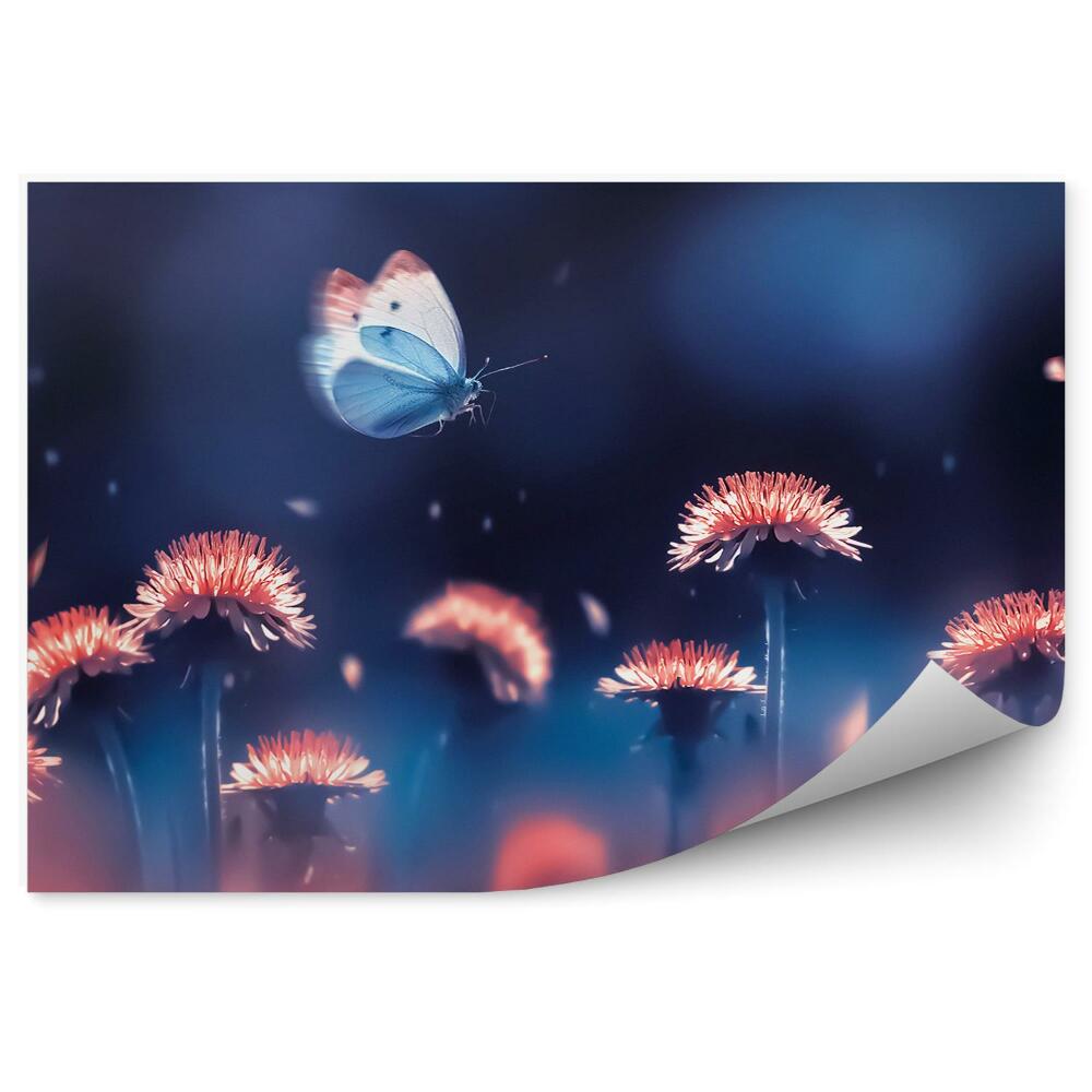 Fototapet Fluture albastru de păpădie portocalie