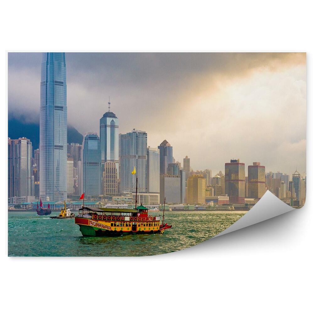Fototapet pentru perete Panorama de Hong Kong râu malul râului barca