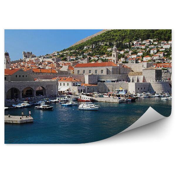 Fototapet vintage Port Dubrovnik, Bărci, Munți, Mare