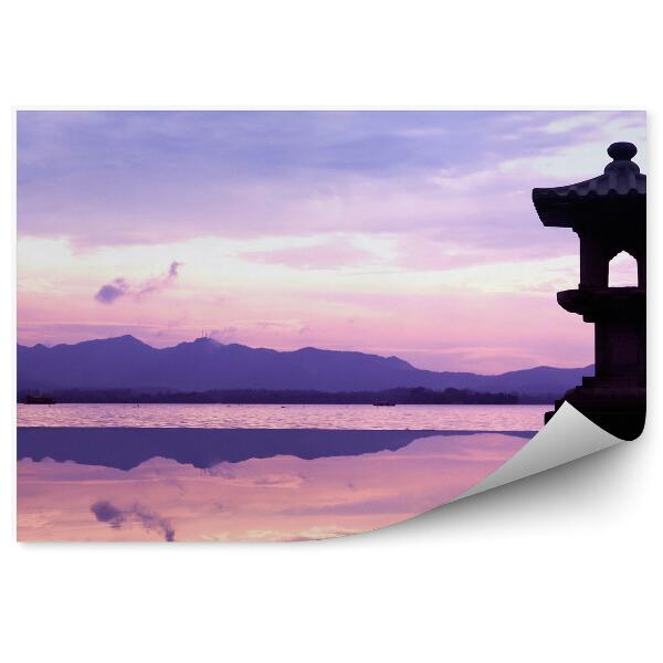 Fototapet pentru perete Lacul China reflecție de bărci de lumină violet