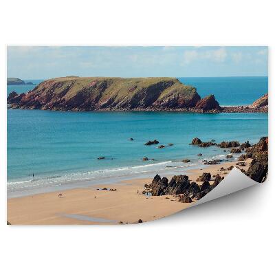 Fototapet vintage Marloes Beach Anglia Stânci Ocean Cer Nori