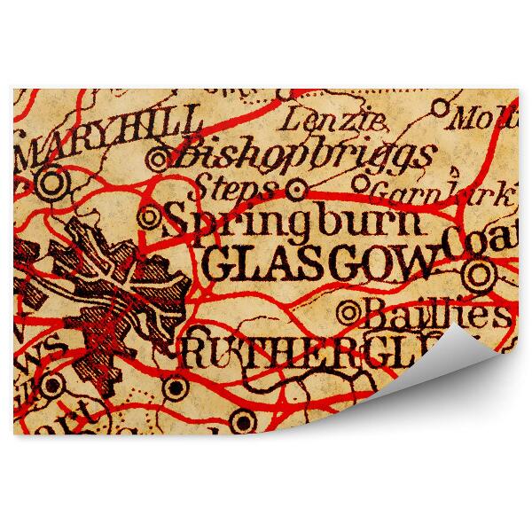 Fototapet vintage Harta veche a orașului Glasgow