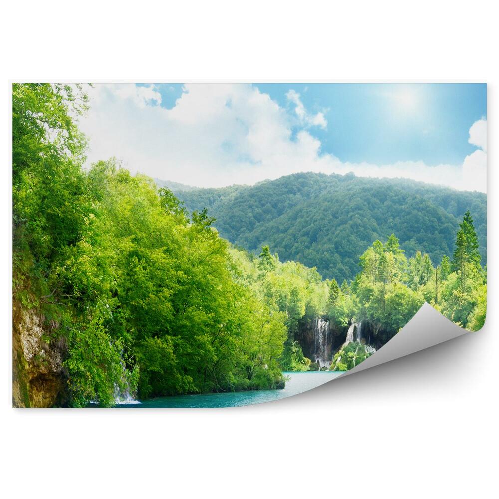 Fototapet pentru perete Deal Pădure Cascadă Apă Albastră