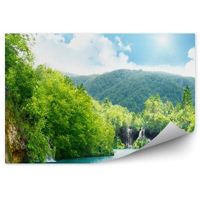 Fototapet pentru perete Deal Pădure Cascadă Apă Albastră