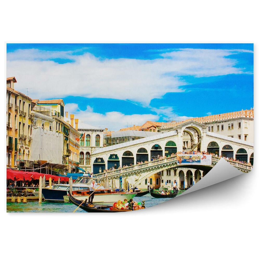 Decor fototapet Podul Rialto Grand Canal Clădiri Gondole Oameni Veneția Cer Nori