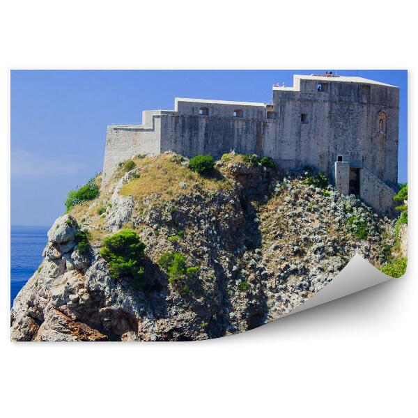 Fototapet Fort Lovrjenac Croația Stânci Cer Mare Copaci Bărci