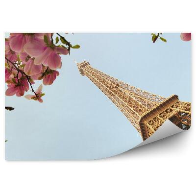 Fototapet vintage Copac în floare de magnolie Paris Turnul Eiffel