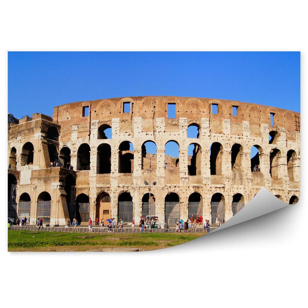 Fototapet vintage Simbol al Romei Colosseum turiști cer albastru