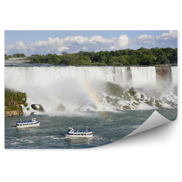 Fototapet vintage Rainbow Falls, Niagara Falls, Turiști, Nave