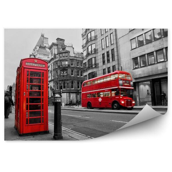 Decor fototapet Cabină telefonică roșie și autobuz în Londra (Marea Britanie)