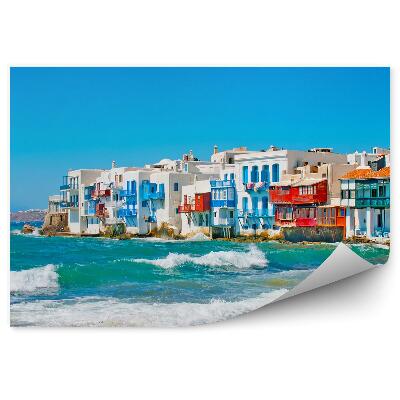 Fototapet perete Vedere din Mykonos asupra caselor cu arhitectură cu valuri