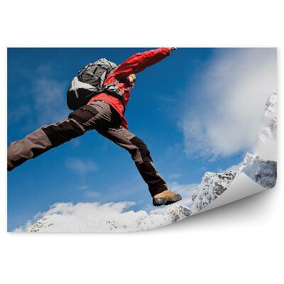 Fototapet vintage Excursionist Munții Himalaya Zăpadă Cerul De Iarnă