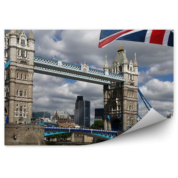 Fototapet Tower Bridge Cer Nori Bărci Râu Londra Anglia Steag