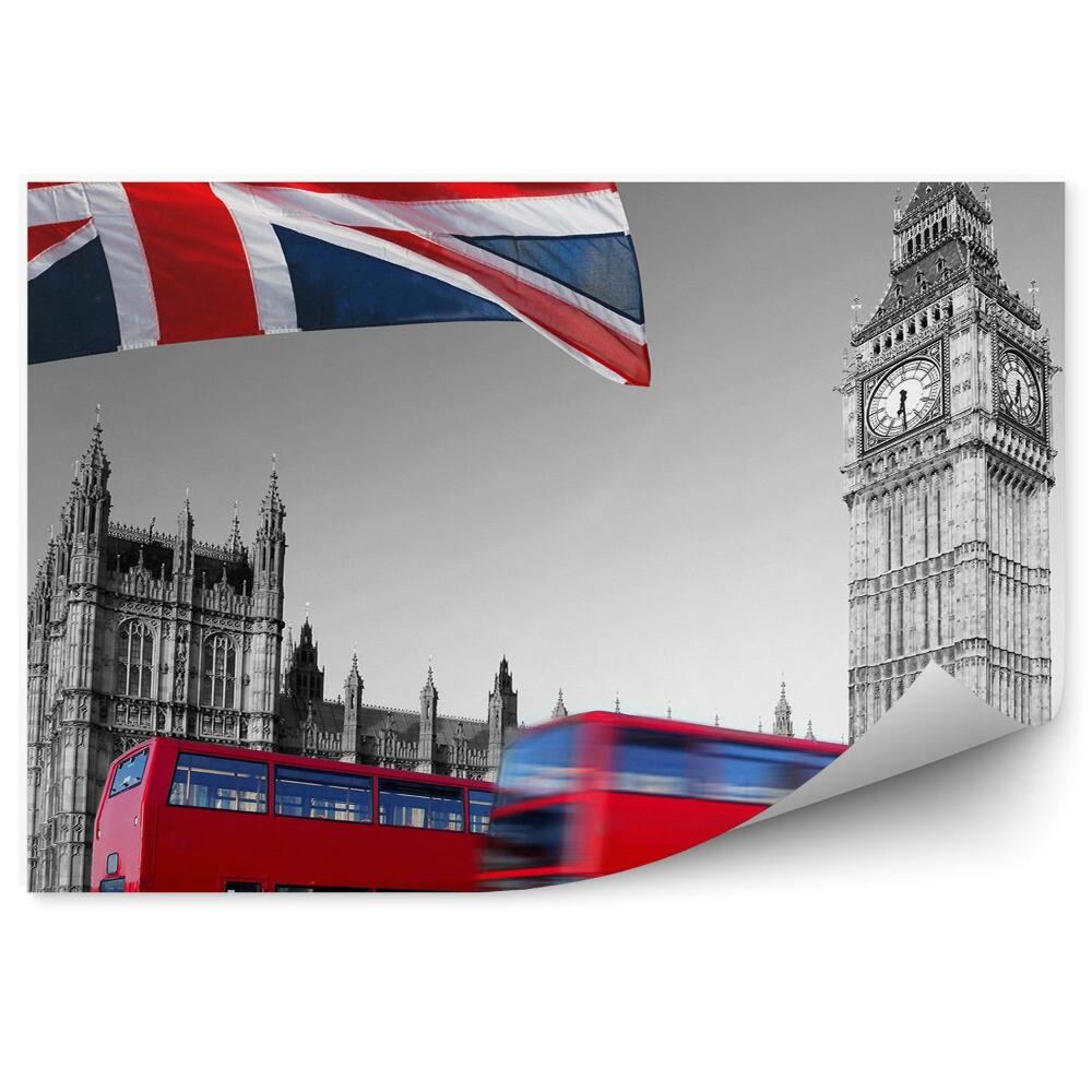 Decor fototapet Marea Britanie autobuze steag Big Ben