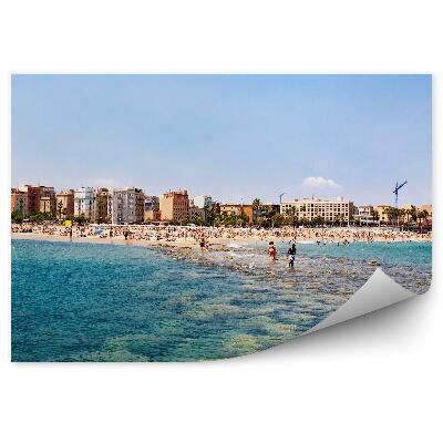 Fototapet Plaja Pietre Oameni Cladiri Cer Barcelona