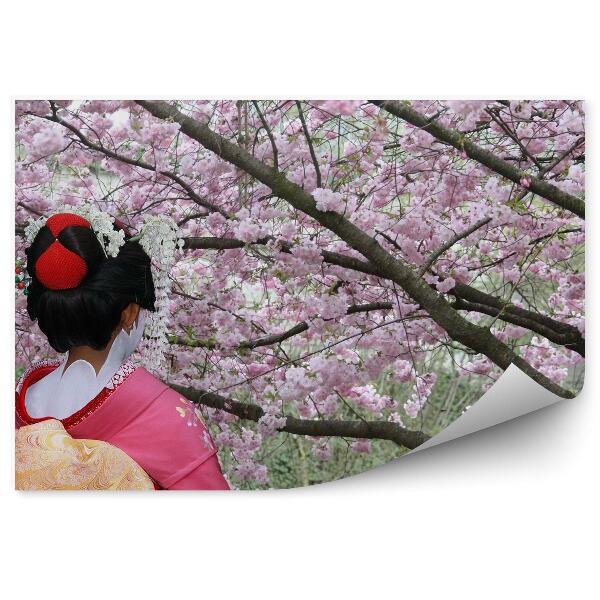 Fototapet perete Machiaj geisha sakura flori arbore kimono