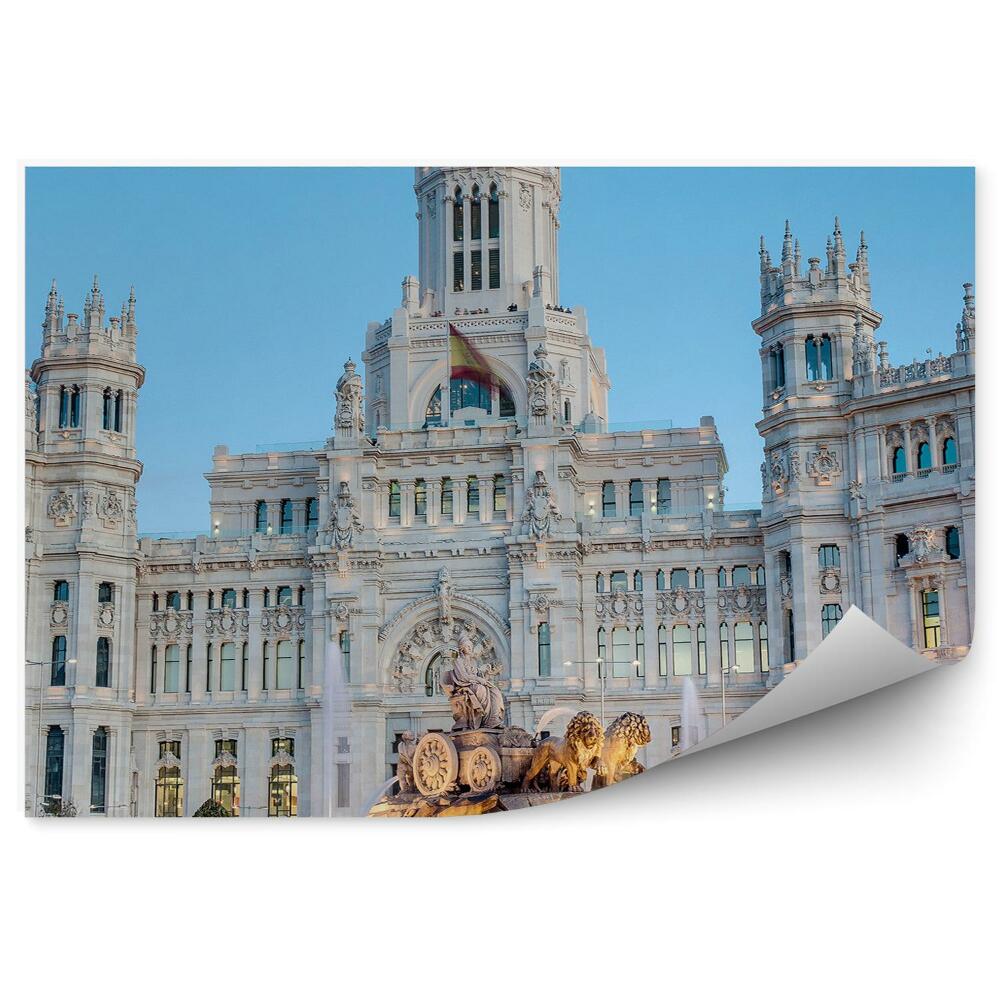 Fototapet vintage Fântâna Cibeles Madrid Spania Cladirea