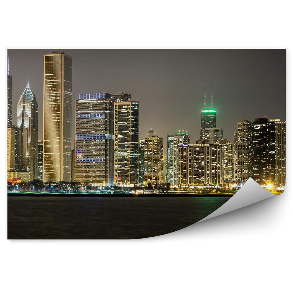 Decor fototapet Zgârie-Nori Din Chicago Luminează Noaptea Oceanului