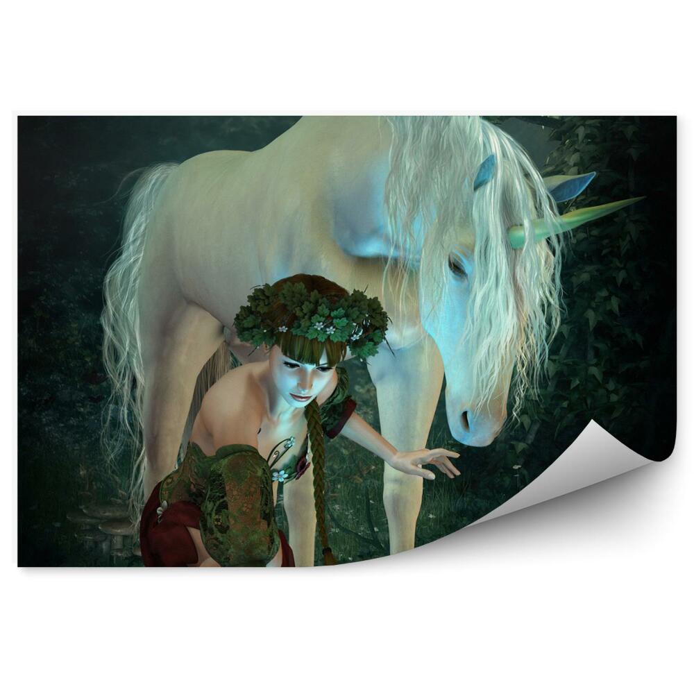 Decor fototapet Zână Și Unicorn Pe Iaz