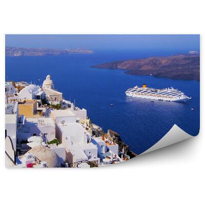 Decor fototapet Santorini Cladiri Munti Iahturi Grecia